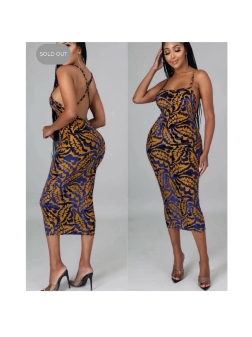 Boutique velvet textured abstract criss cross open back bodycon midi dress sheer